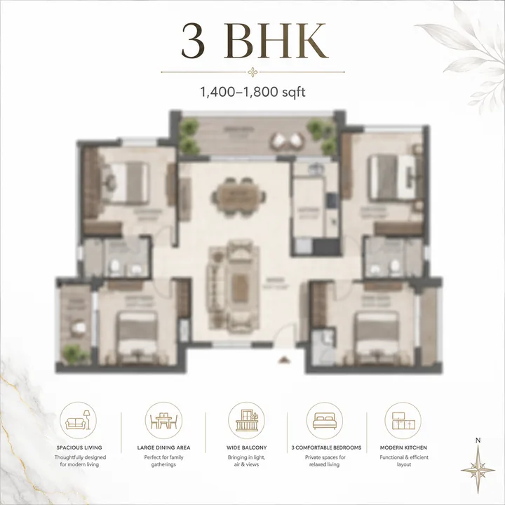 Godrej Kada Agrahara 3 BHK floor plan layout